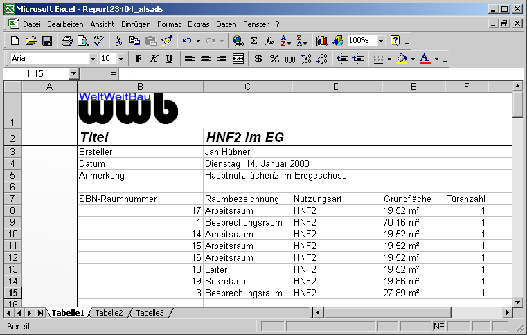 Ergebnisbericht Excel